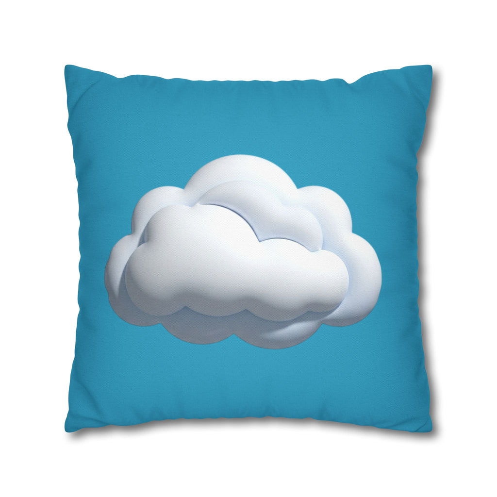 Cloud Print Turquoise Pillowcase – Cute White Cloud on Blue Decorative Throw Pillow Cover