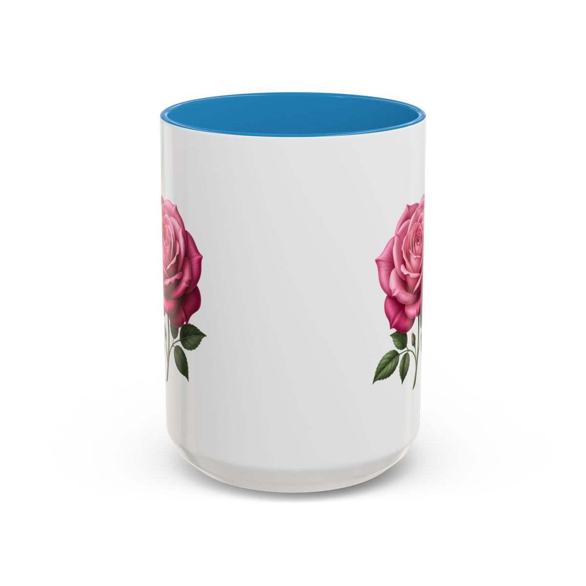 Pink Rose Accent Coffee Mug — Floral Tea & Coffee Cup (11/15 oz)