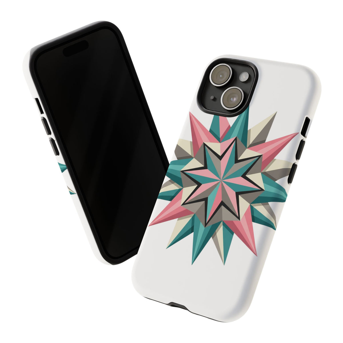 Geometric Star Tough Phone Case – Pink Teal Compass Design
