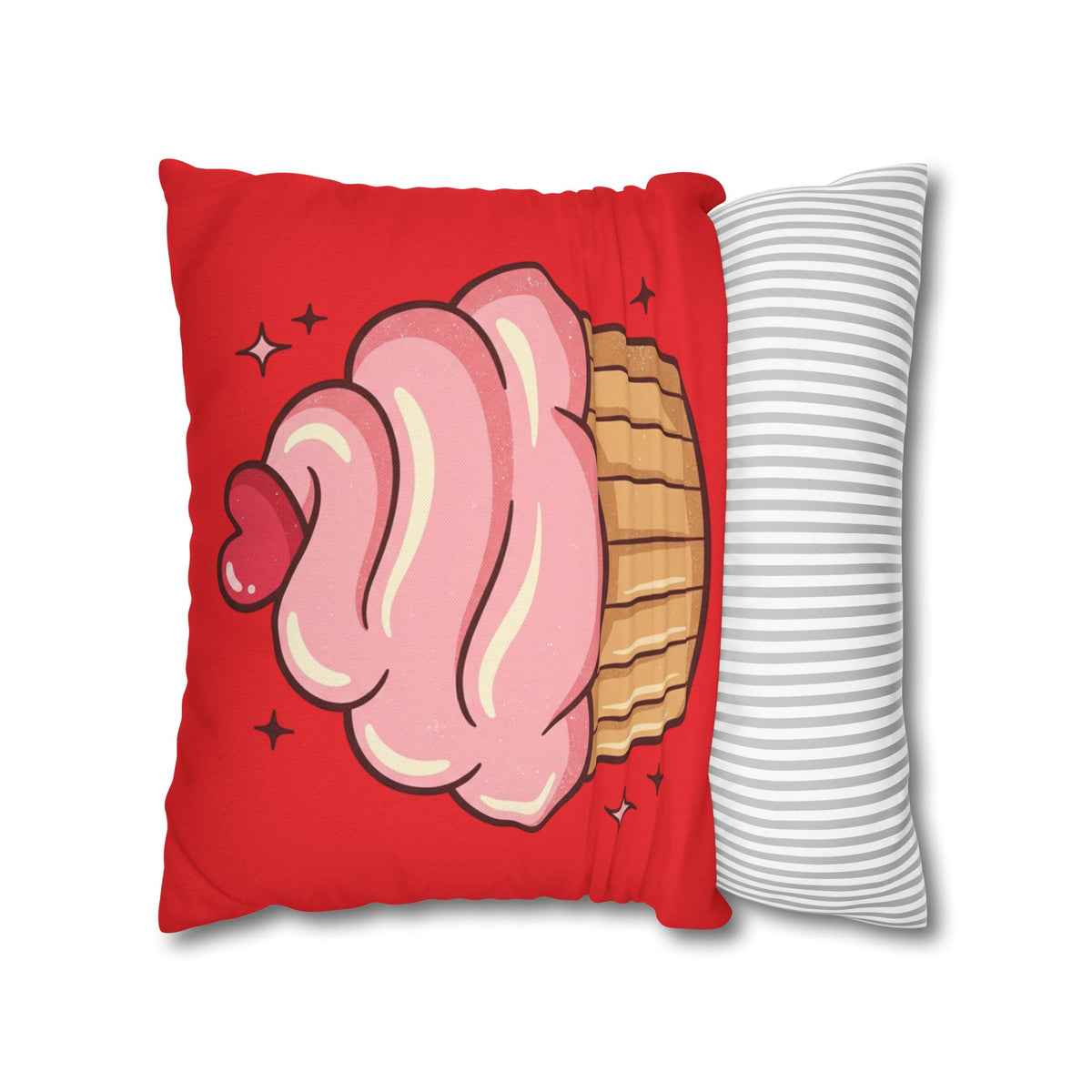Pink Cupcake Spun Polyester Square Pillowcase- Red