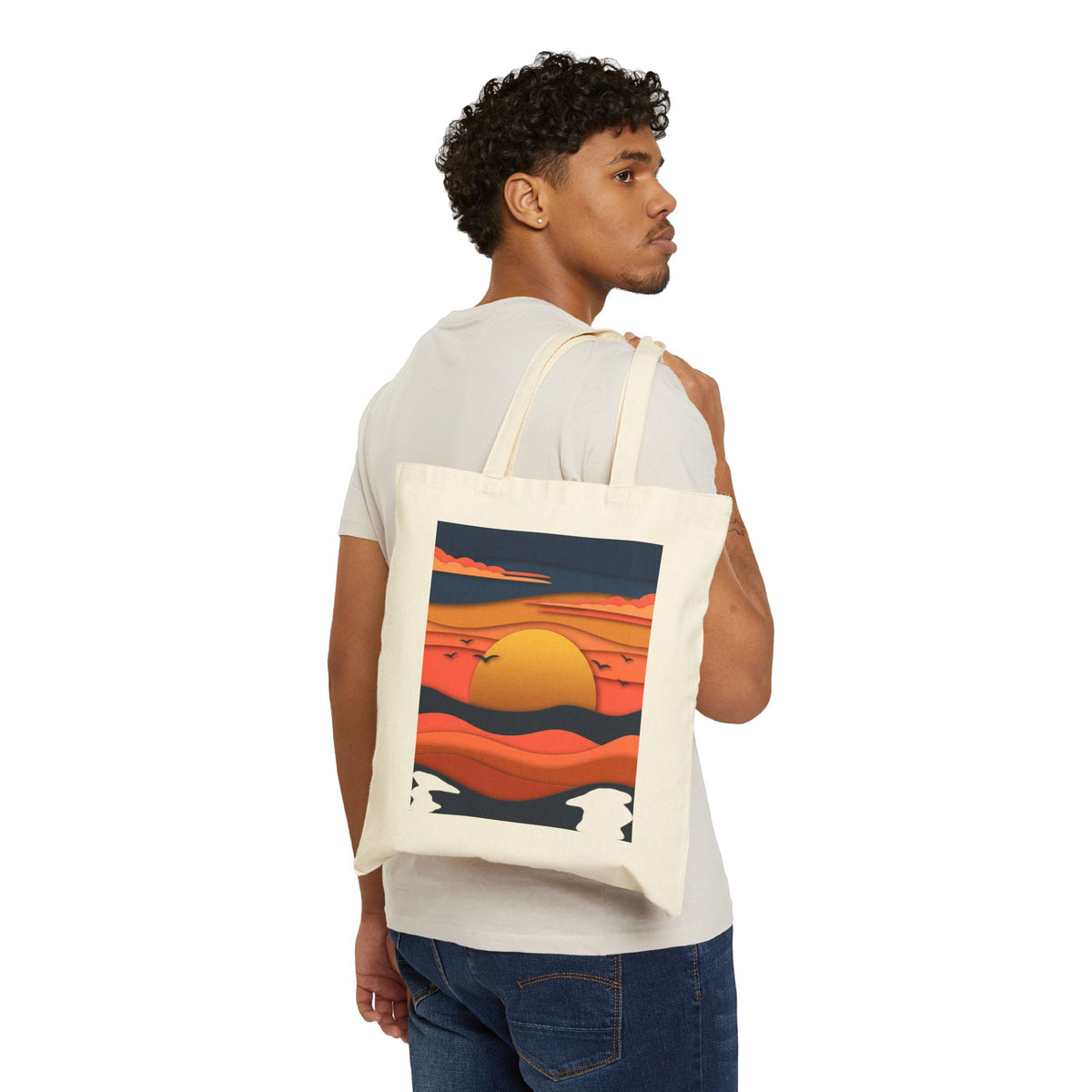 Sunset Waves Canvas Tote — Retro Orange Sun Beach Bag