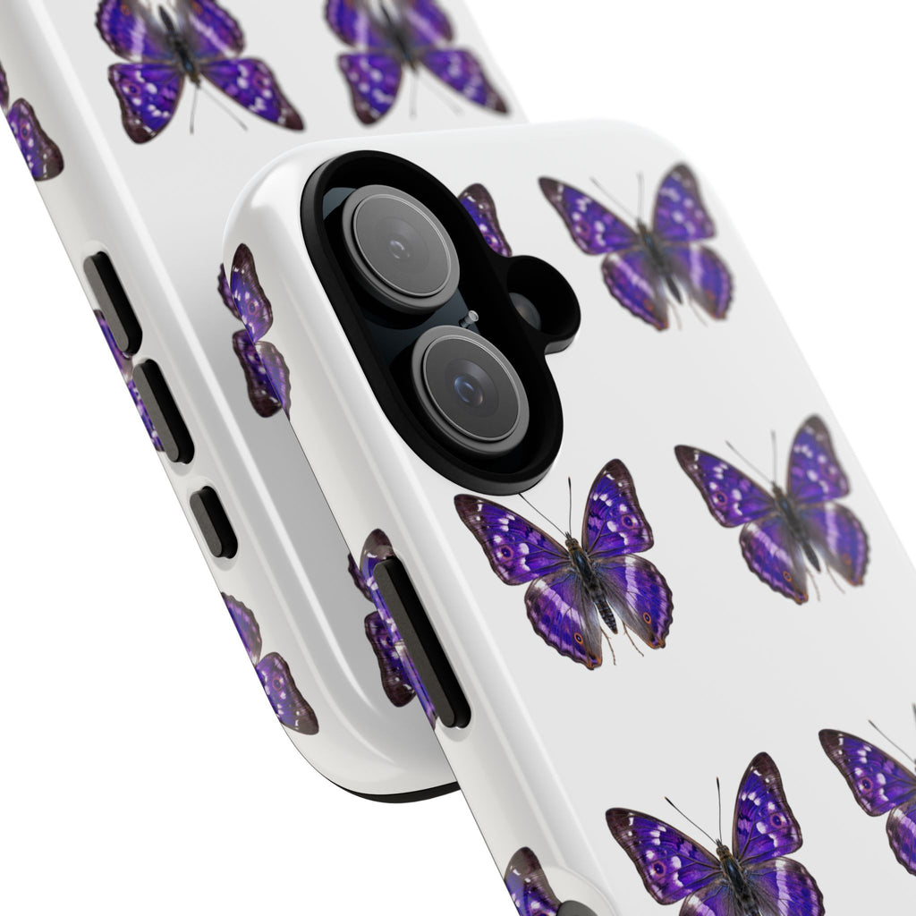 Purple Butterfly Tough Phone Case — Durable Protective iPhone Case with Repeating Butterfly Pattern