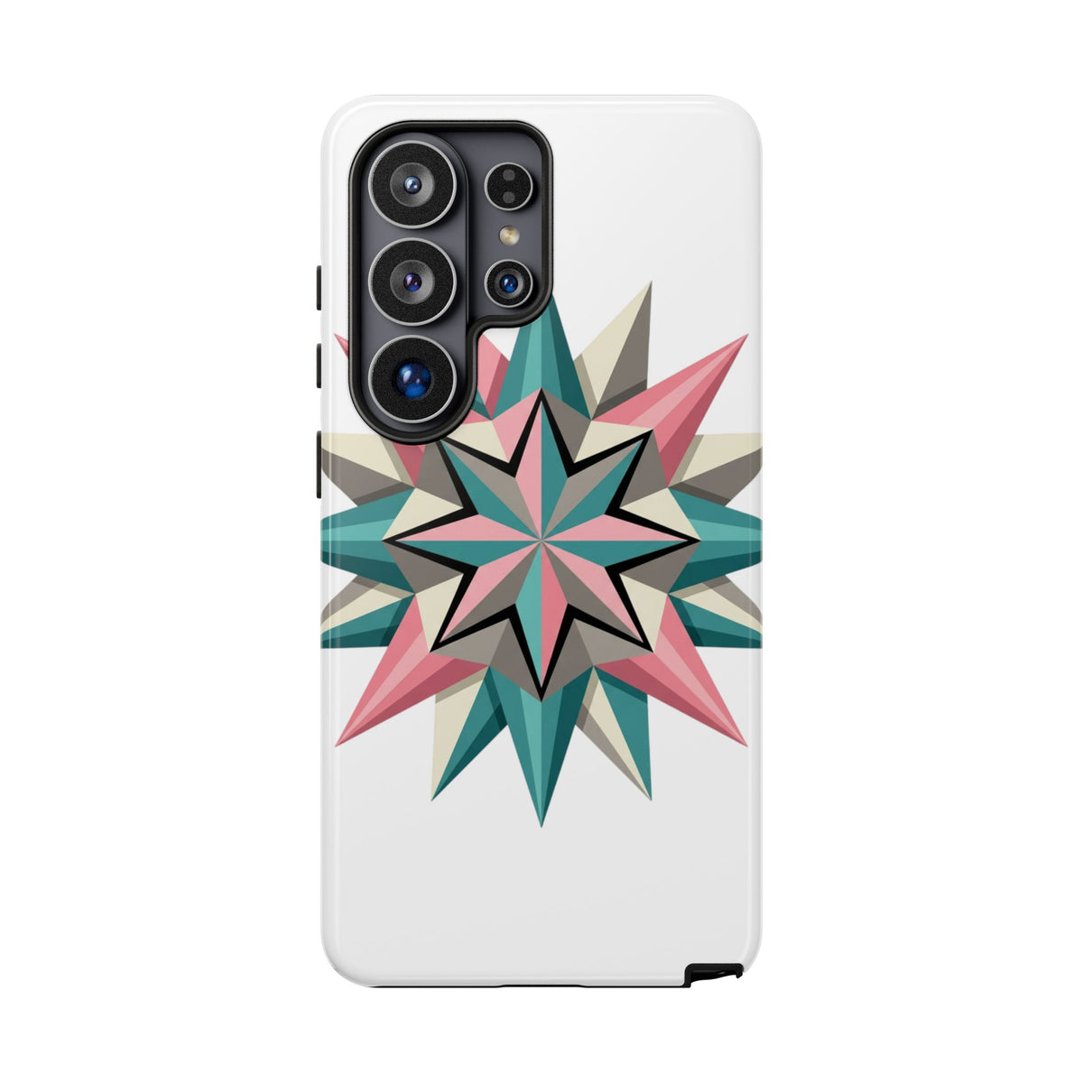 Geometric Star Tough Phone Case – Pink Teal Compass Design