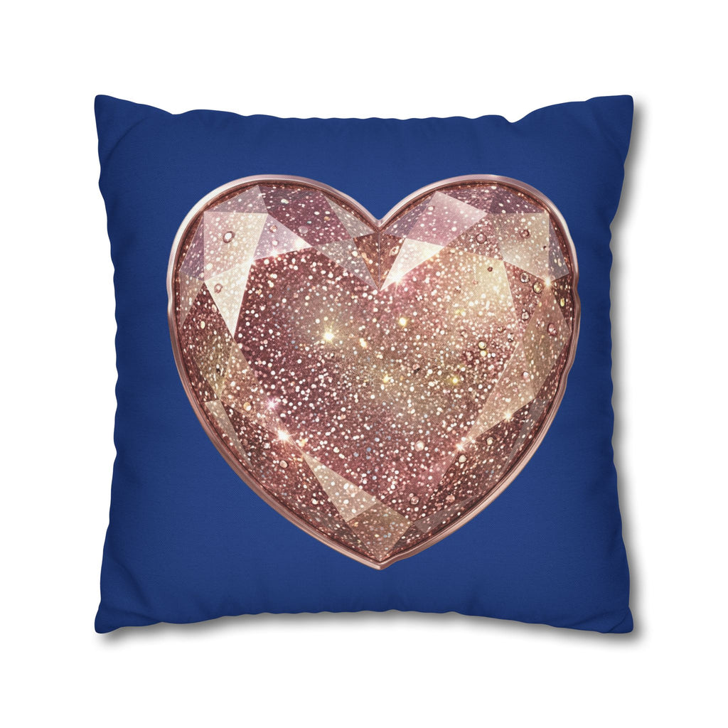 Galaxy Rose Gold Heart Pillowcase — Decorative Square Throw Pillow- Navy