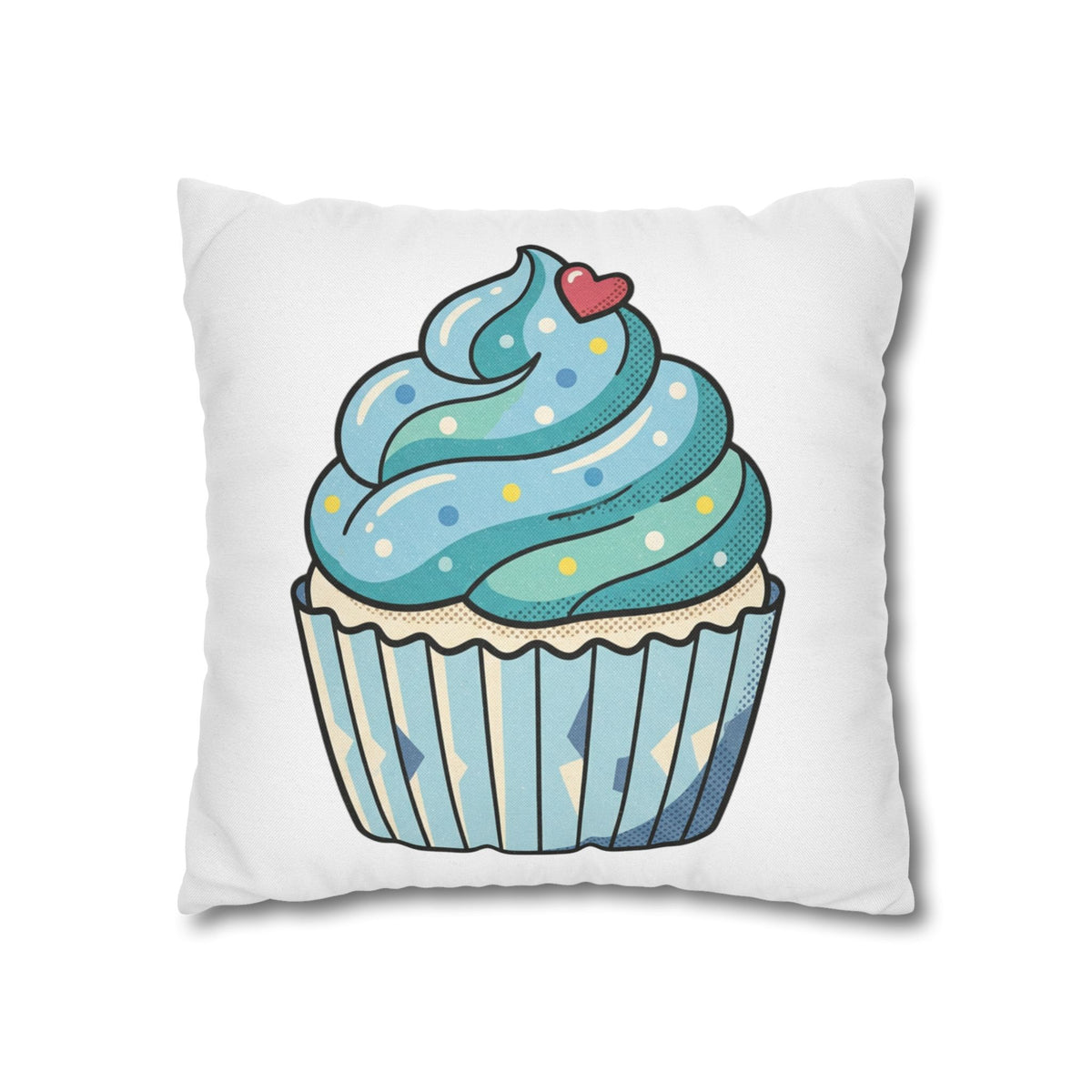 Cupcake Throw Pillowcase — Cute Blue Frosting Decorative Pillow Cover- White