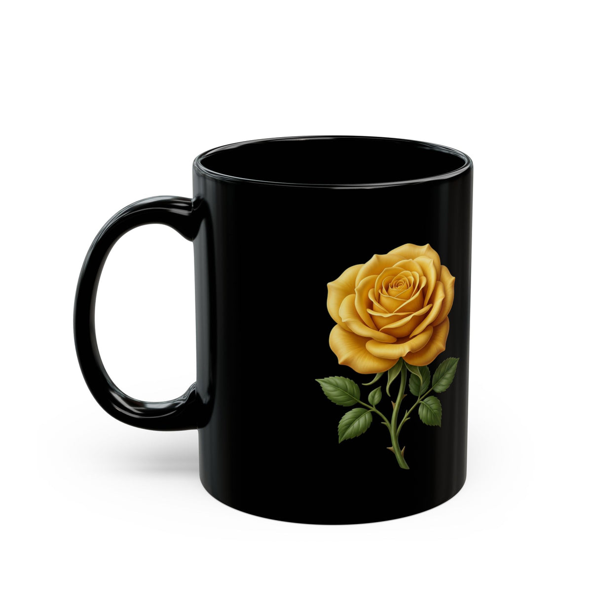 Yellow Rose Black Mug — Elegant Floral Coffee Cup (11oz & 15oz)