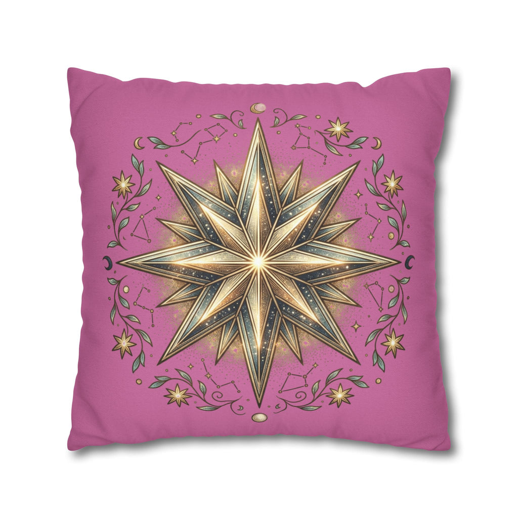 Star Print Light Pink Spun Polyester Square Pillowcase