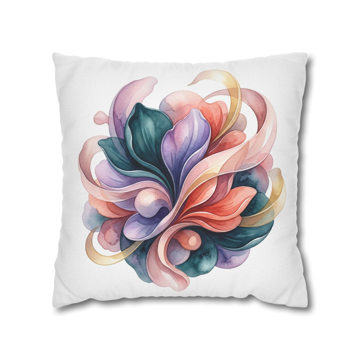 Abstract Floral Accent Pillow White  — Watercolor Swirl Decorative Cushion Cover