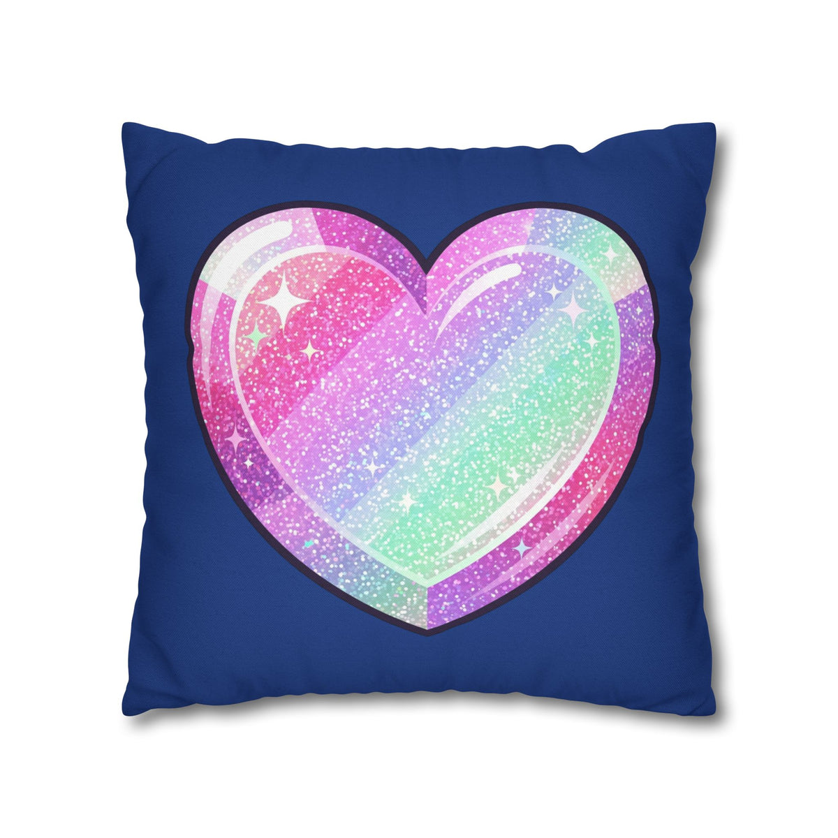 Pastel Glitter Heart Pillowcase Spun Polyester Square Pillowcase- Navy