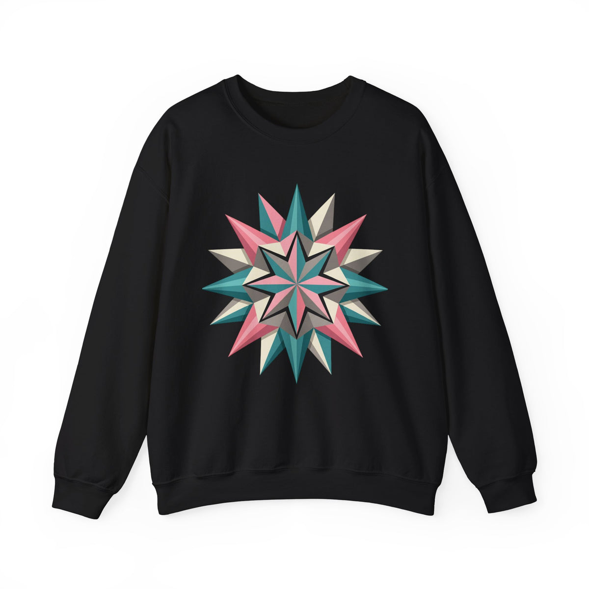 Geometric Starburst Crewneck Sweatshirt — Pink Teal Modern Compass Design