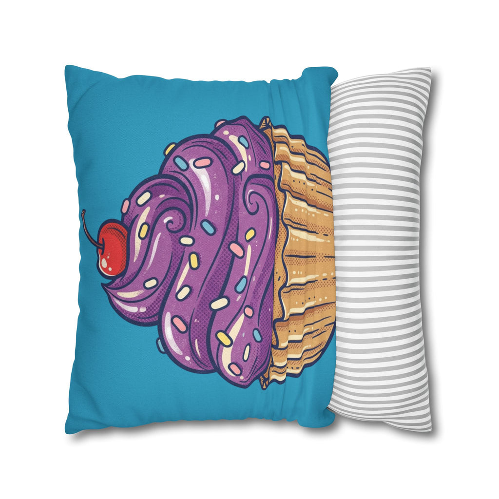 Cupcake Pillowcase — Cute Purple Frosting Decorative Throw Pillow- Turquoise