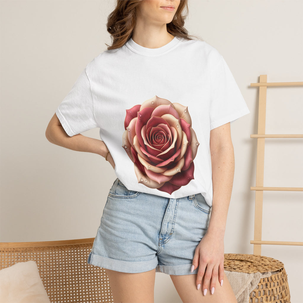 Rose Bloom Graphic T-Shirt — Realistic Pink Rose Floral Tee