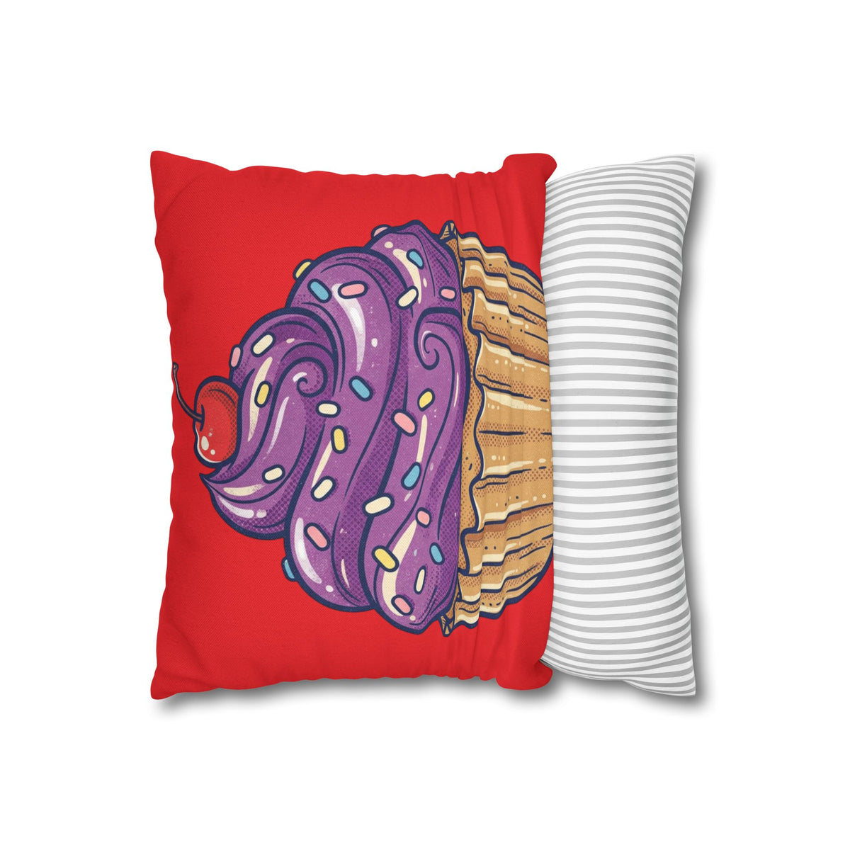 Cupcake Art Pillowcase — Purple Frosting Dessert Throw Pillow Cover- Red