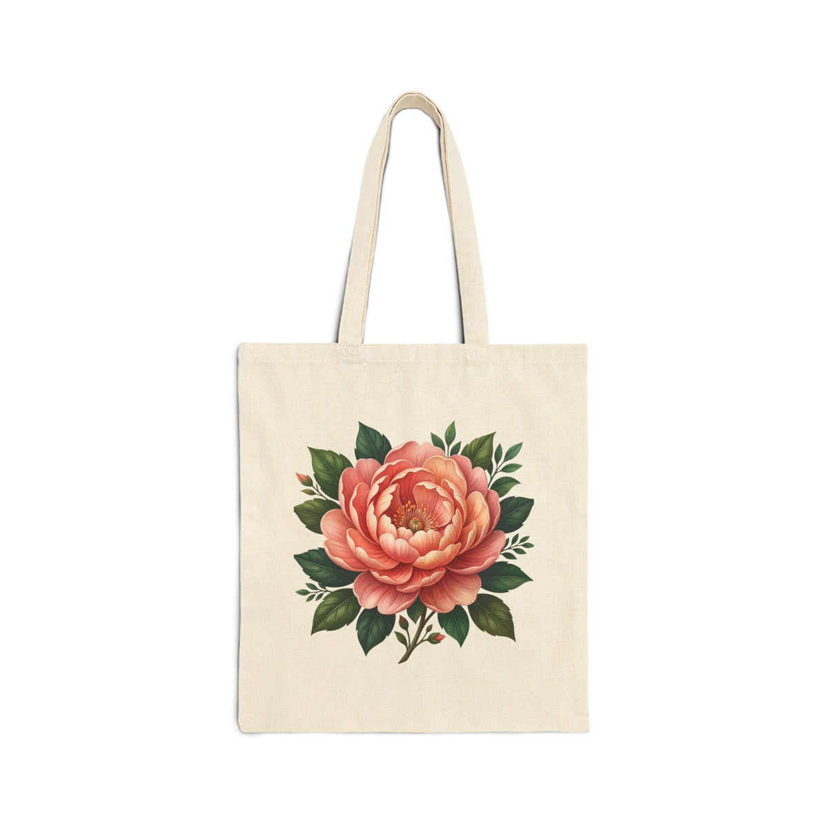 Canvas Tote Bag — Vintage Peach Rose Floral Market Tote