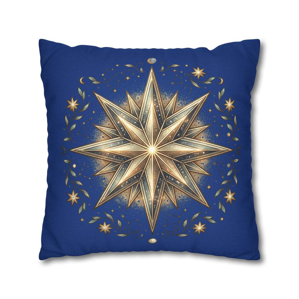 Star Print Navy Spun Polyester Square Pillowcase