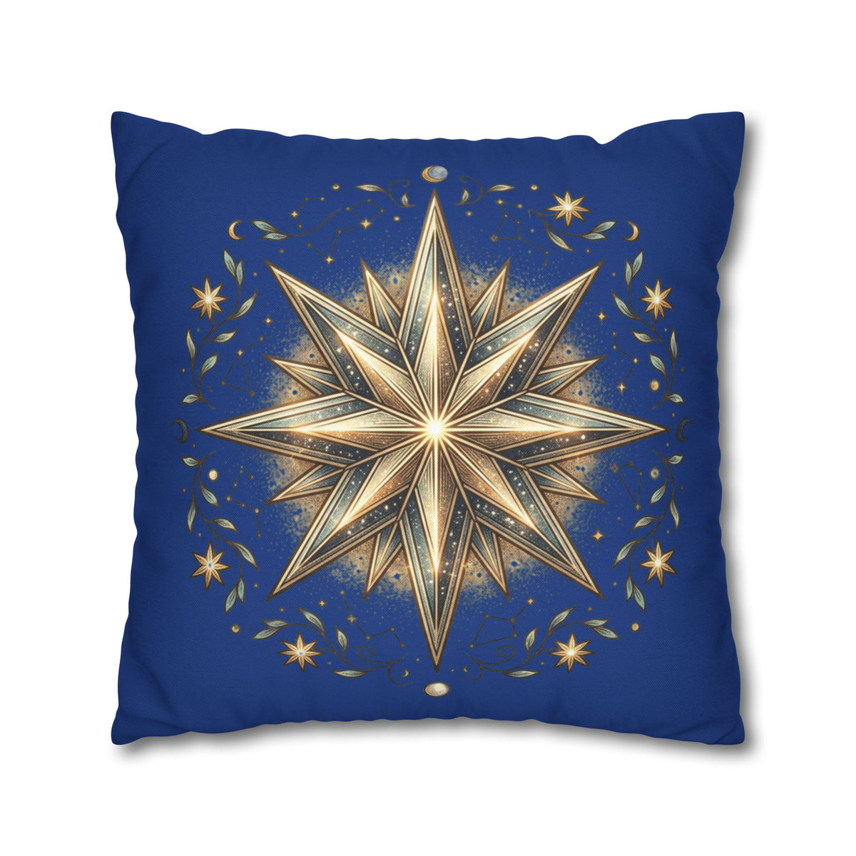 Star Print Navy Spun Polyester Square Pillowcase