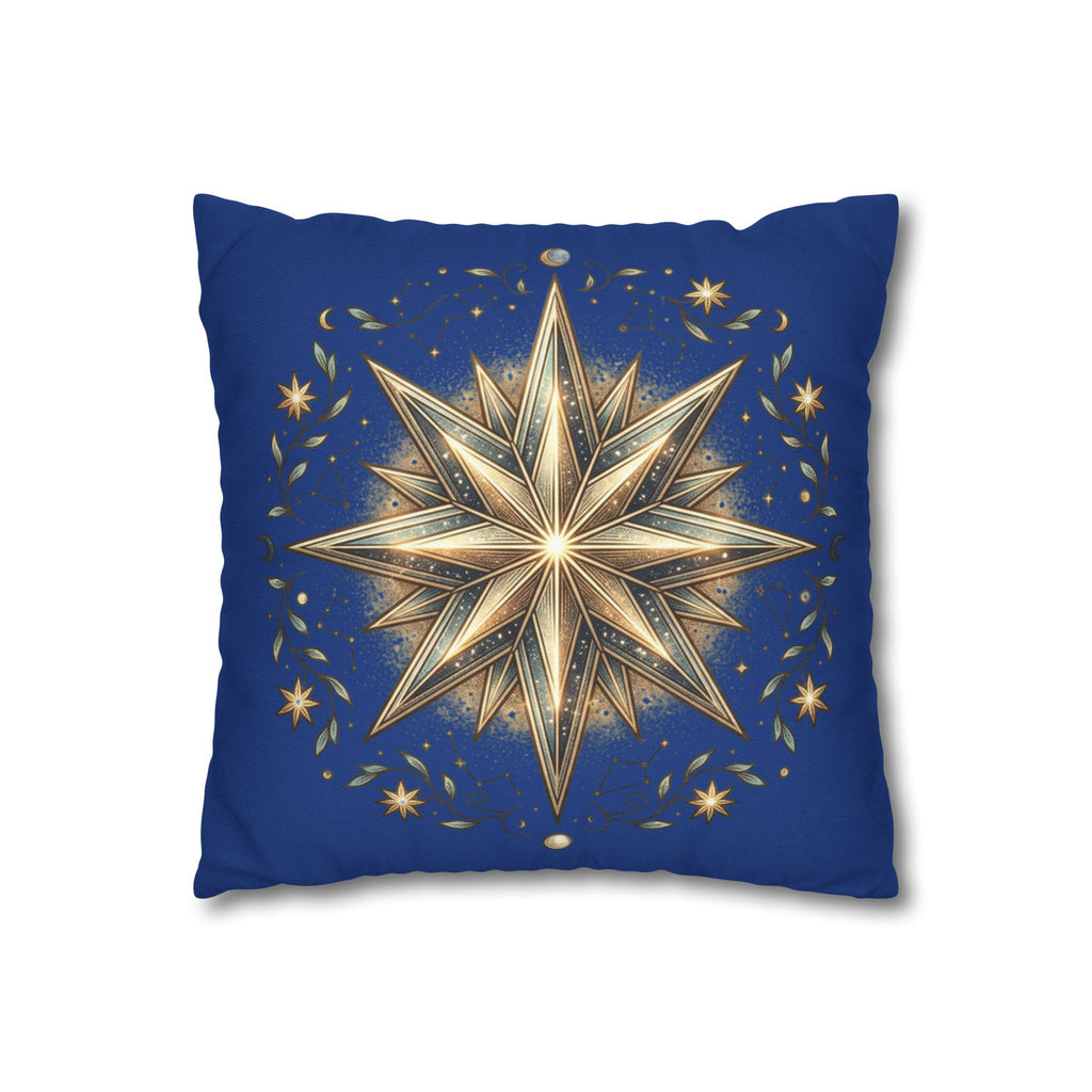 Star Print Navy Spun Polyester Square Pillowcase