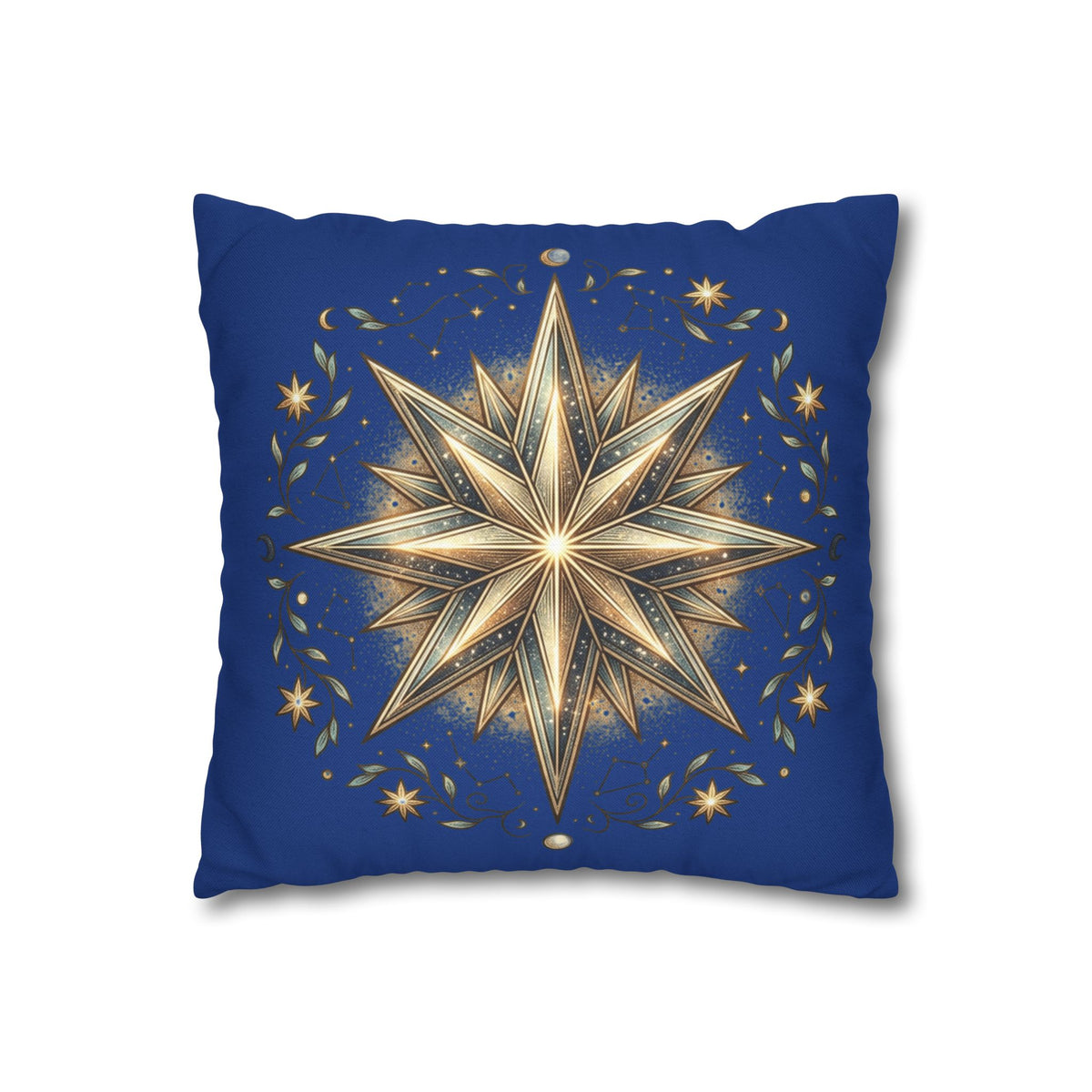 Star Print Navy Spun Polyester Square Pillowcase