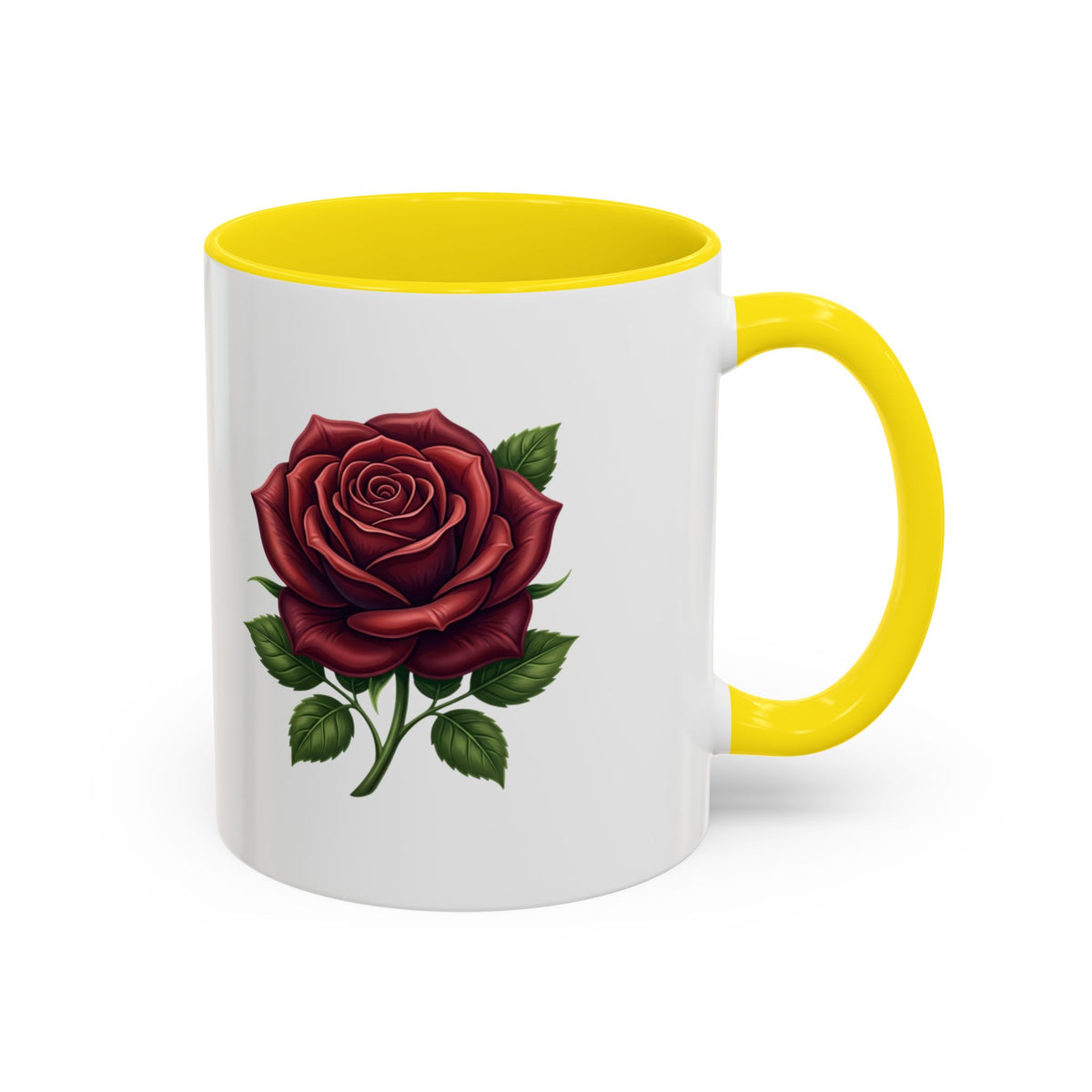 Red Rose Accent Coffee Mug — Floral Ceramic Coffee Cup (11/15oz)