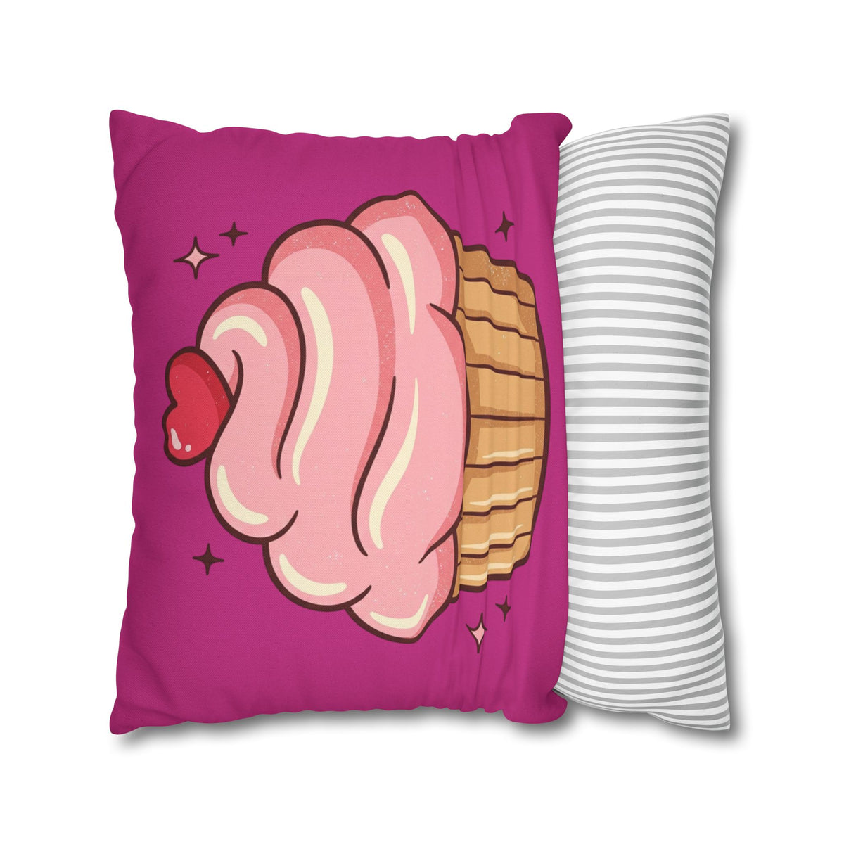 Pink Cupcake Spun Polyester Square Pillowcase- Magenta