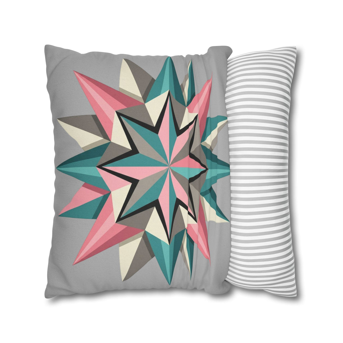 Geometric Starburst Throw Pillowcase — Pink Teal Modern Accent