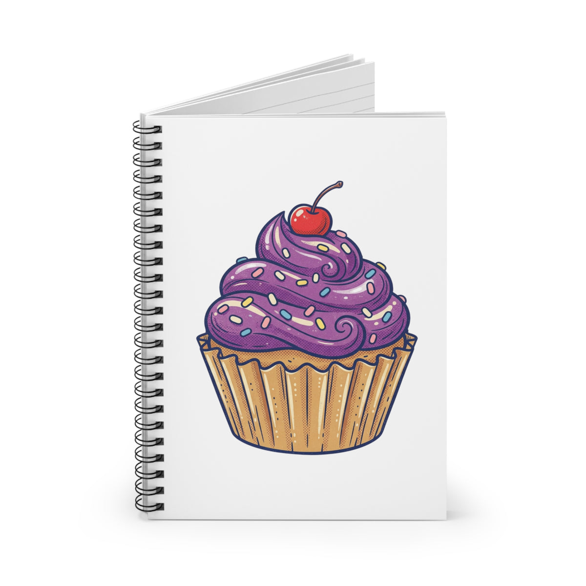 Cupcake White Spiral Notebook — Purple Frosting Cherry Journal (Ruled)