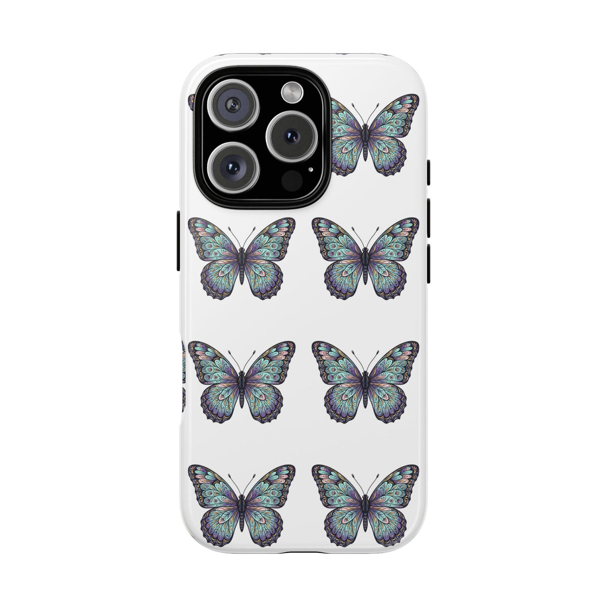 Butterfly Pattern Tough Phone Case — Vintage Teal Floral Protective Cover