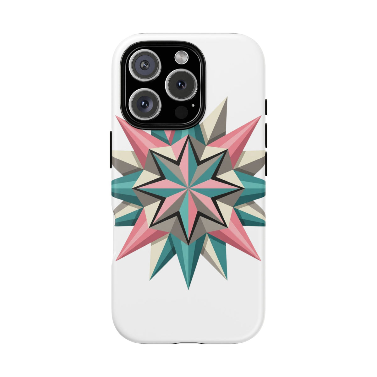 Geometric Star Tough Phone Case – Pink Teal Compass Design