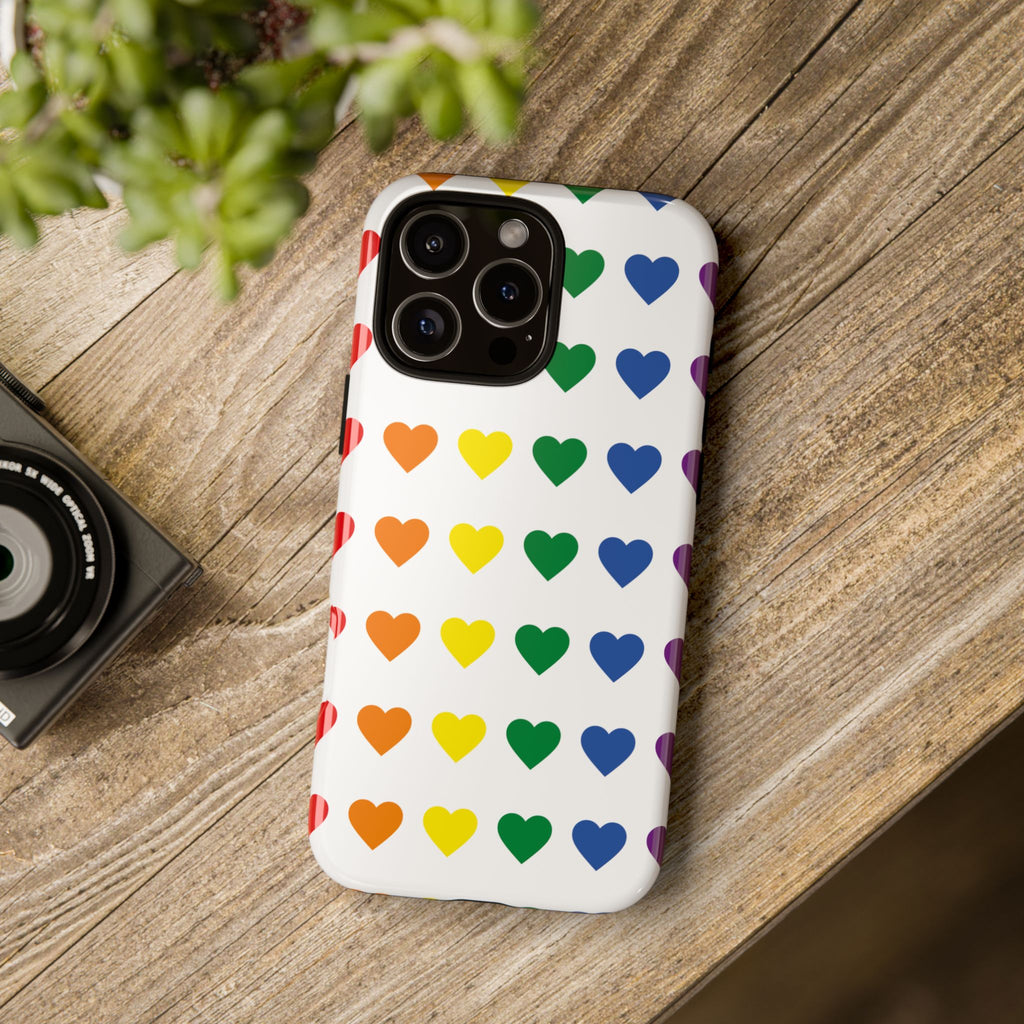 Rainbow Heart Tough Phone Case — Pride Pattern Protective Cover