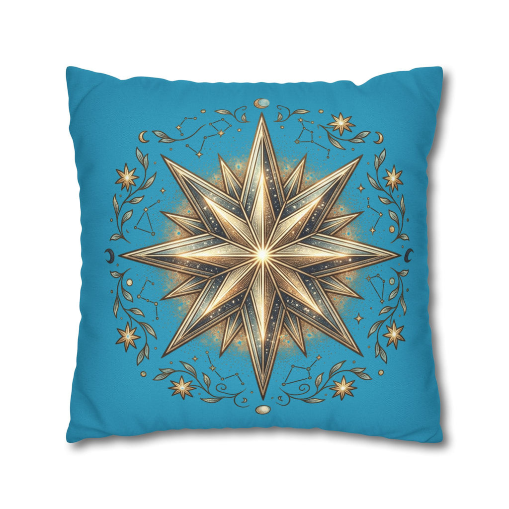 Star Print Turquoise Spun Polyester Square Pillowcase
