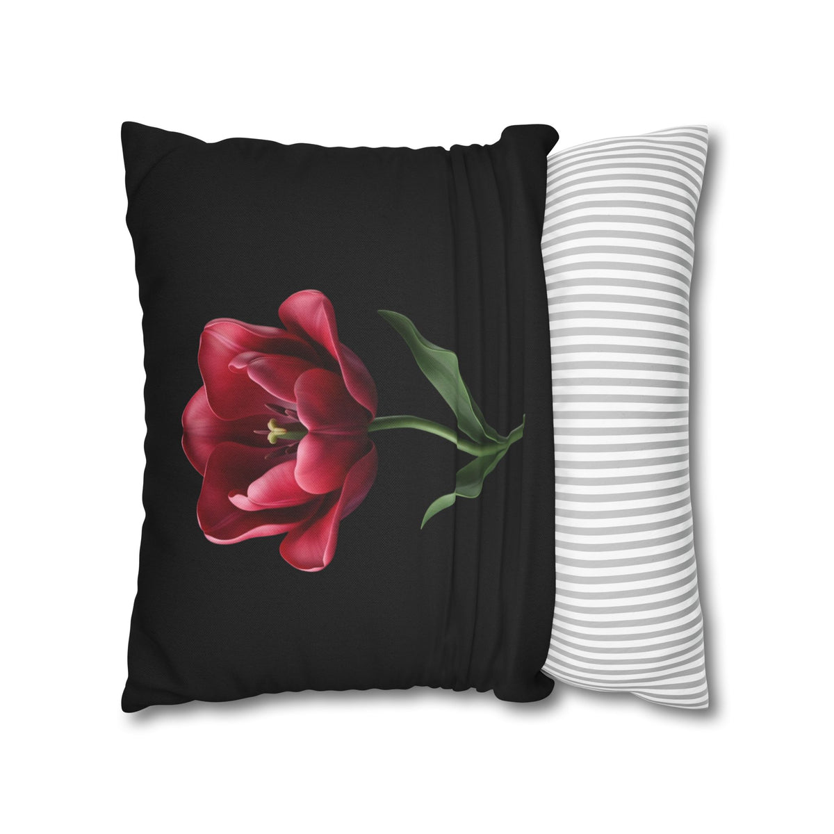 Red Tulip Botanical Throw Pillowcase — Floral Square Cushion Cover
