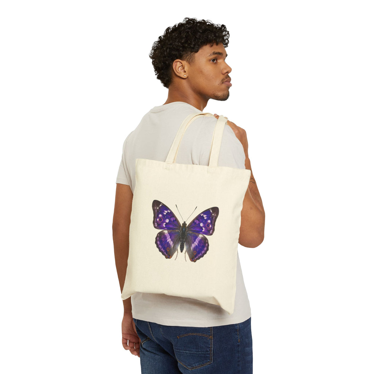 Purple Butterfly Canvas Tote Bag — Floral Nature Market Grocery Bag