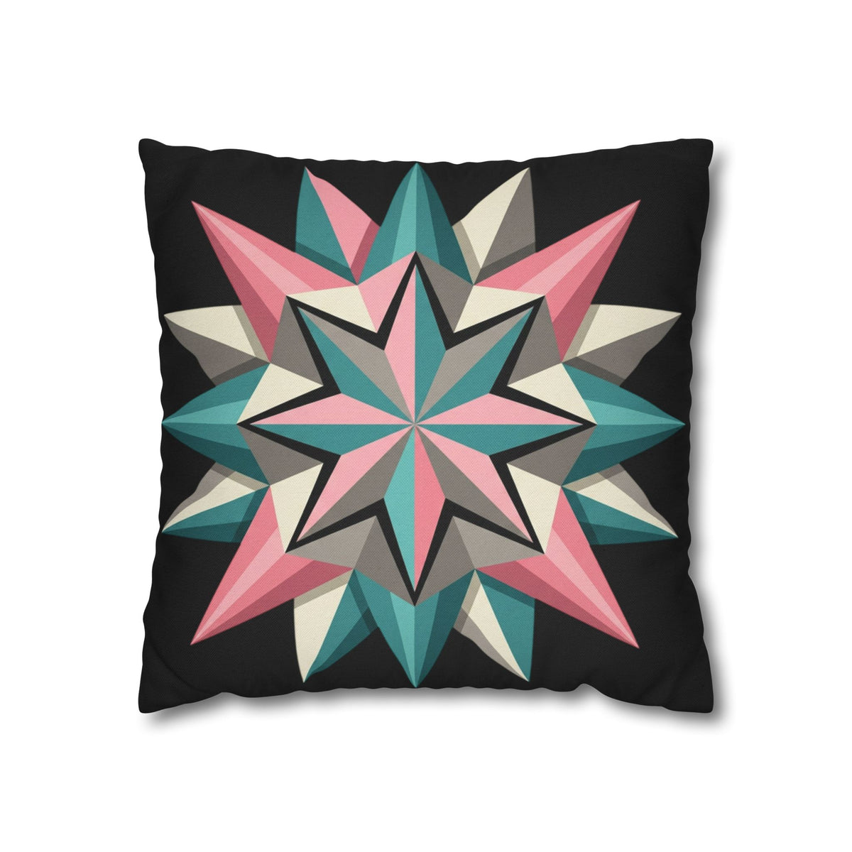 Geometric Starburst Throw Pillowcase — Teal & Pink Modern Decorative Cushion Cover