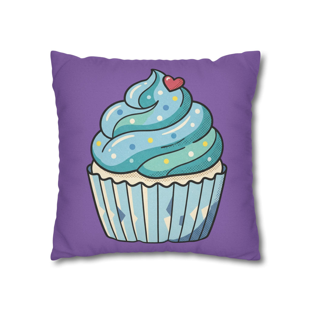 Cupcake Throw Pillow - Cute Blue Frosting Decorative Cushion for Kids’ Rooms, Nurseries & Baker Gift- Light Purple