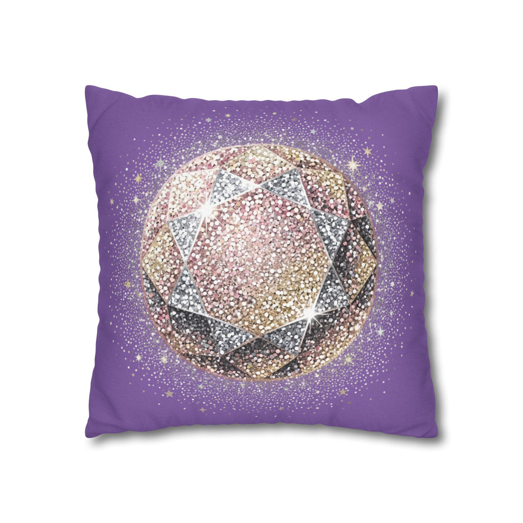 Glittery Light Purple Spun Polyester Square Pillowcase