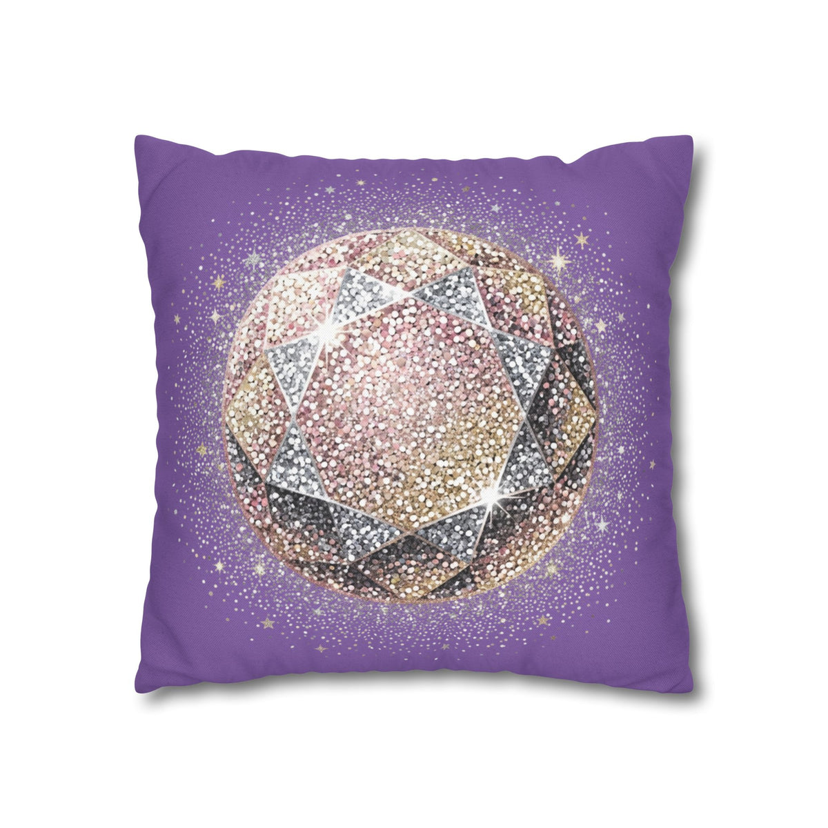 Glittery Light Purple Spun Polyester Square Pillowcase