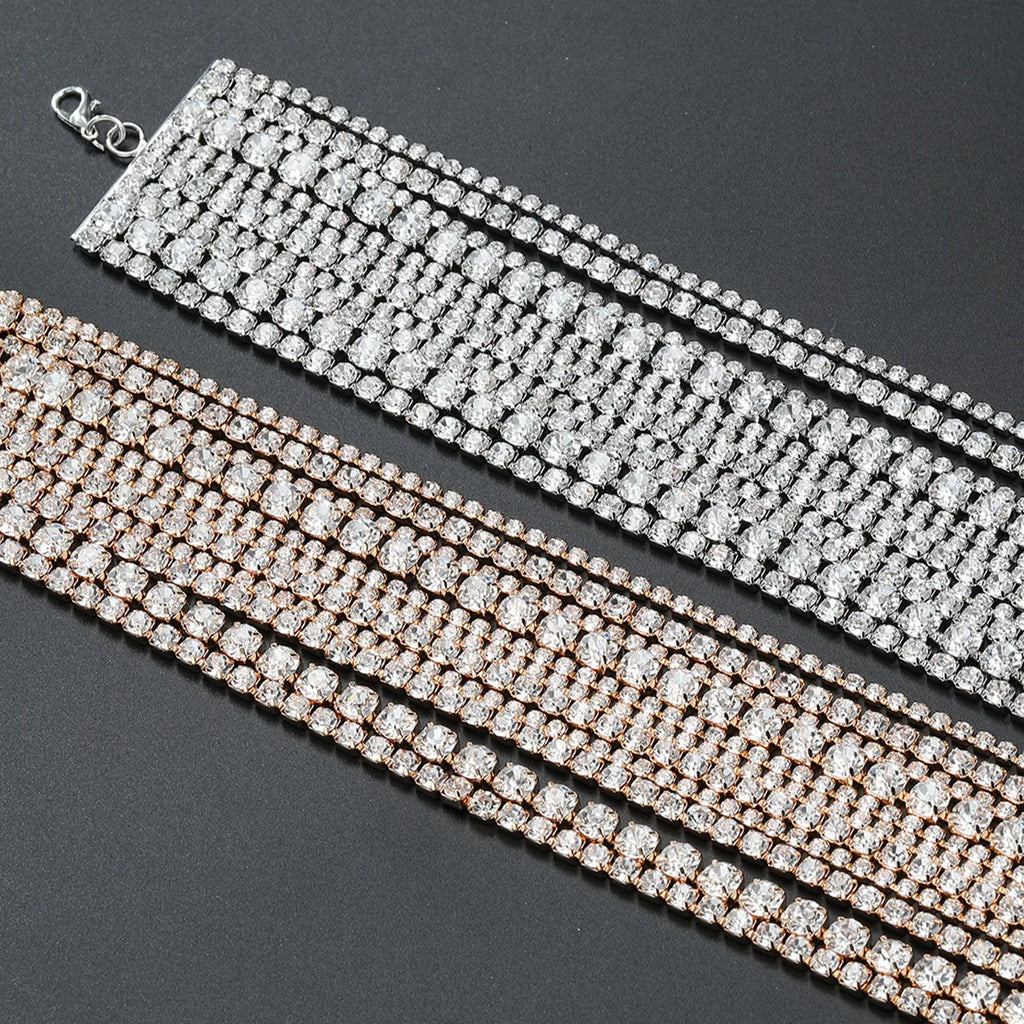 Luxury Superflash White Crystal Chokers Necklaces for Women Multilayer Claw Chain Rhinestone Necklaces Statements Jewelry Gift