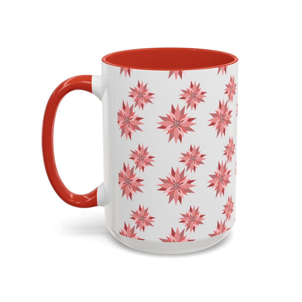 Pink Geometric Floral Accent Coffee Mug — 11/15oz