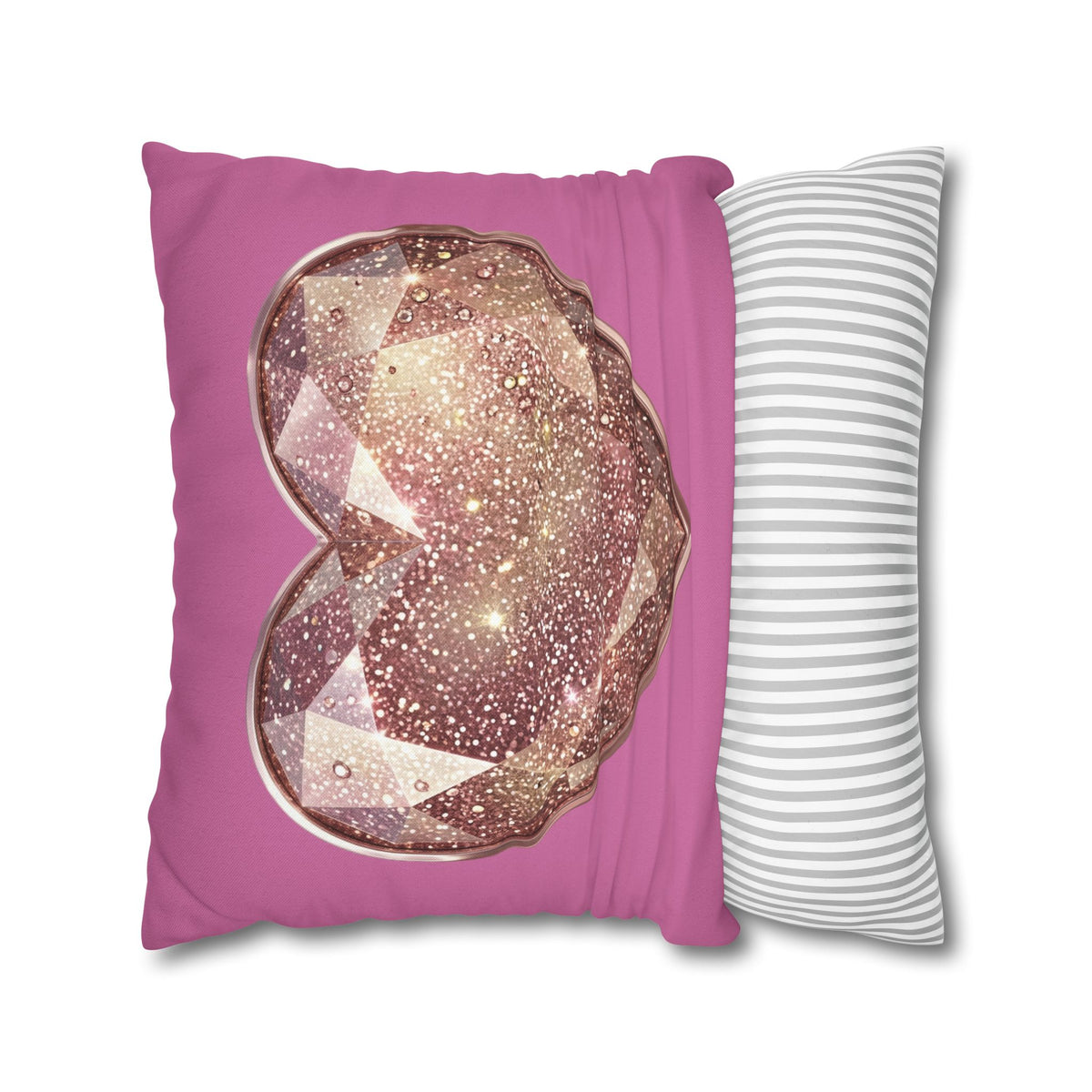 Glitter Rose Gold Heart Pillowcase — Pink Decorative Throw Pillow- Light Pink