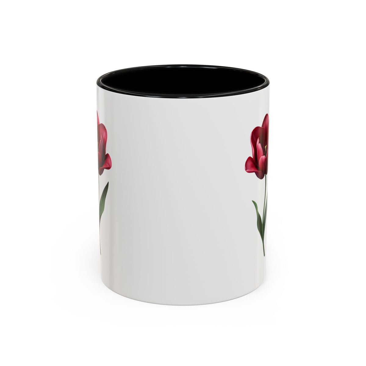 Red Tulip Accent Coffee Mug – Floral 11/15oz Ceramic Mug