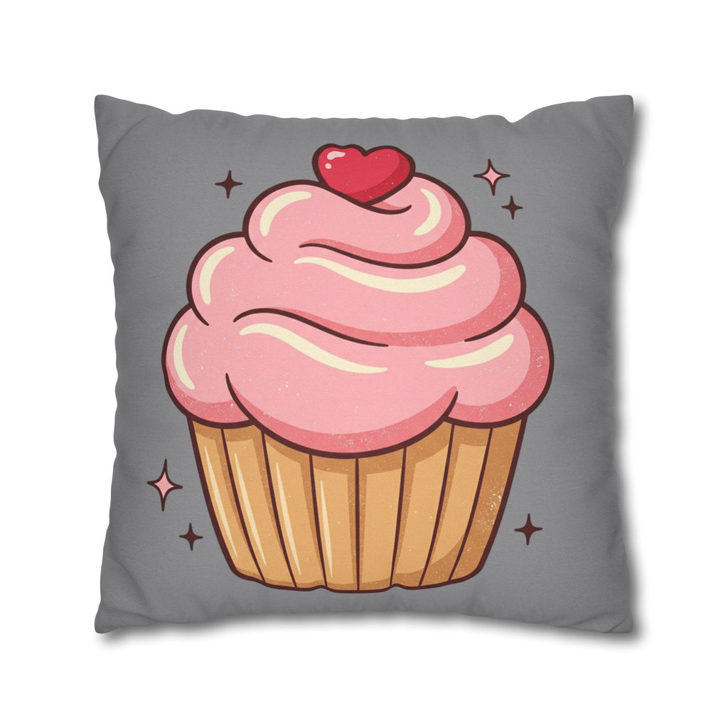 Pink Cupcake Spun Polyester Square Pillowcase- Grey