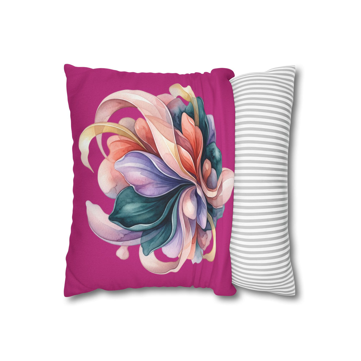 Floral Whirl Decorative Pillowcase — Pink Abstract Bloom Square Cushion Cover