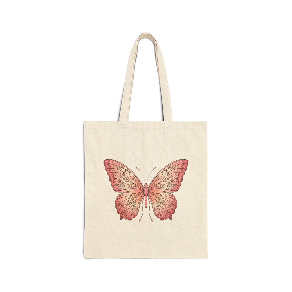 Butterfly Canvas Tote Bag — Vintage Pink Floral Wing Eco Market Bag