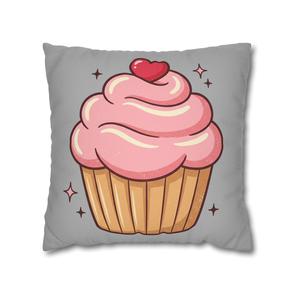 Pink Cupcake Spun Polyester Square Pillowcase- Light Grey