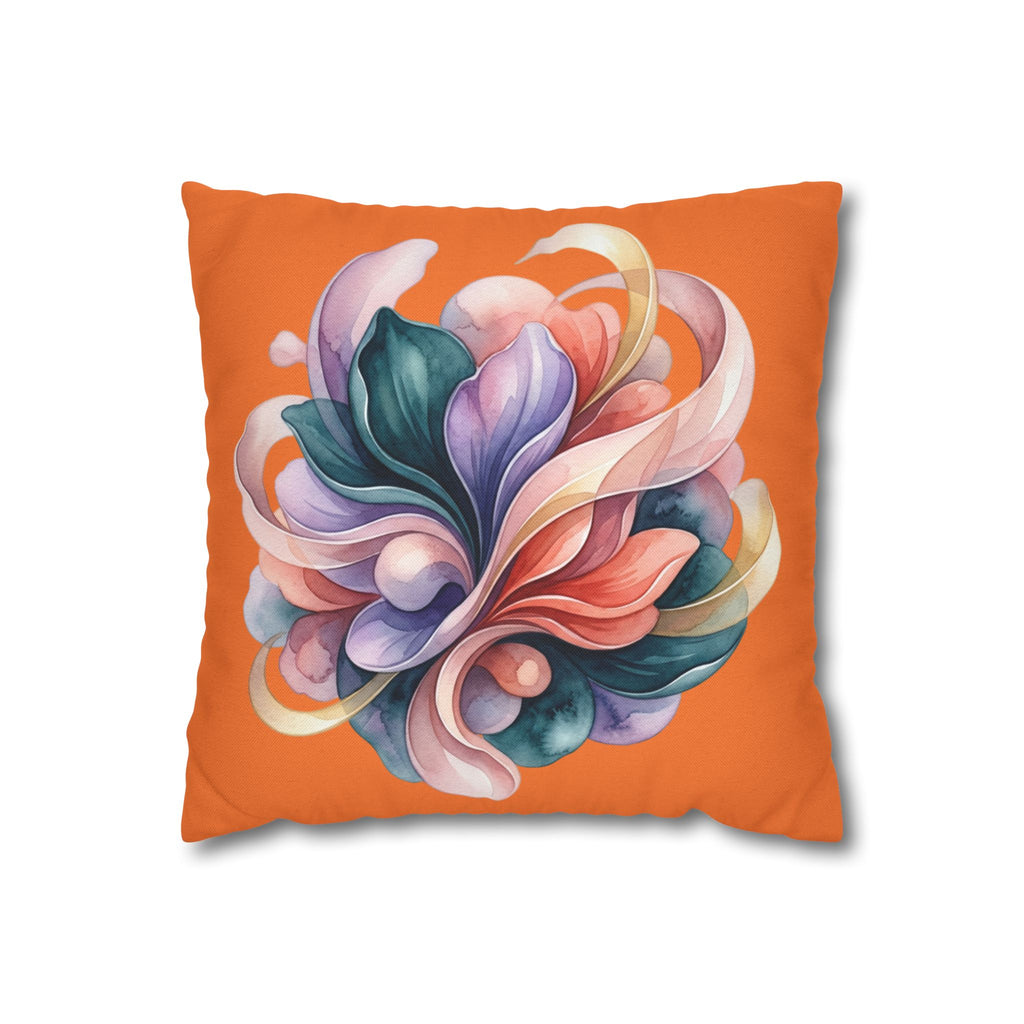 Abstract Floral Throw Pillowcase — Colorful Swirl Design on Orange