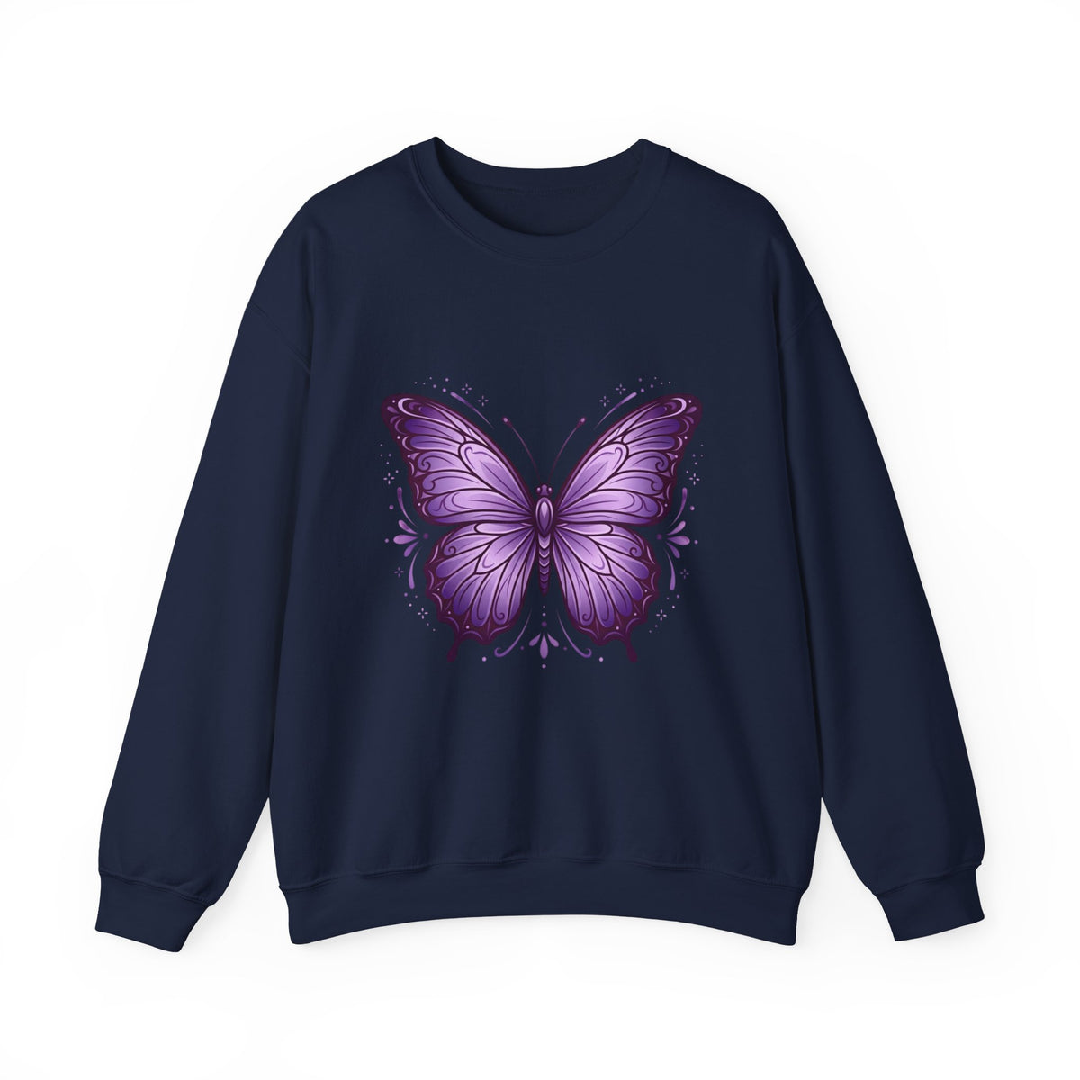 Purple Butterfly Crewneck Sweatshirt — Vibrant Graphic Butterfly Pullover