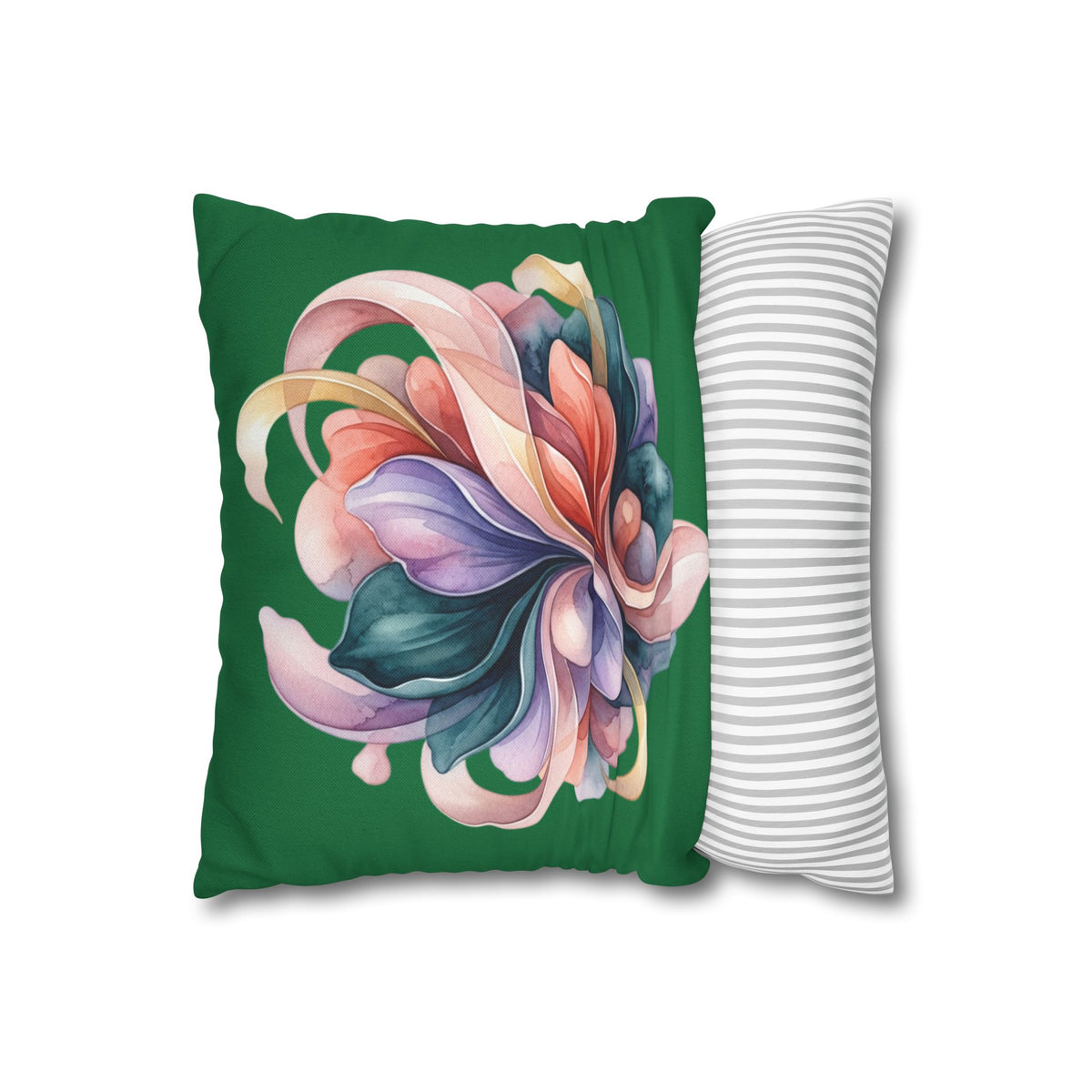 Floral Swirl Decorative Pillowcase — Colorful Abstract Bloom on Green