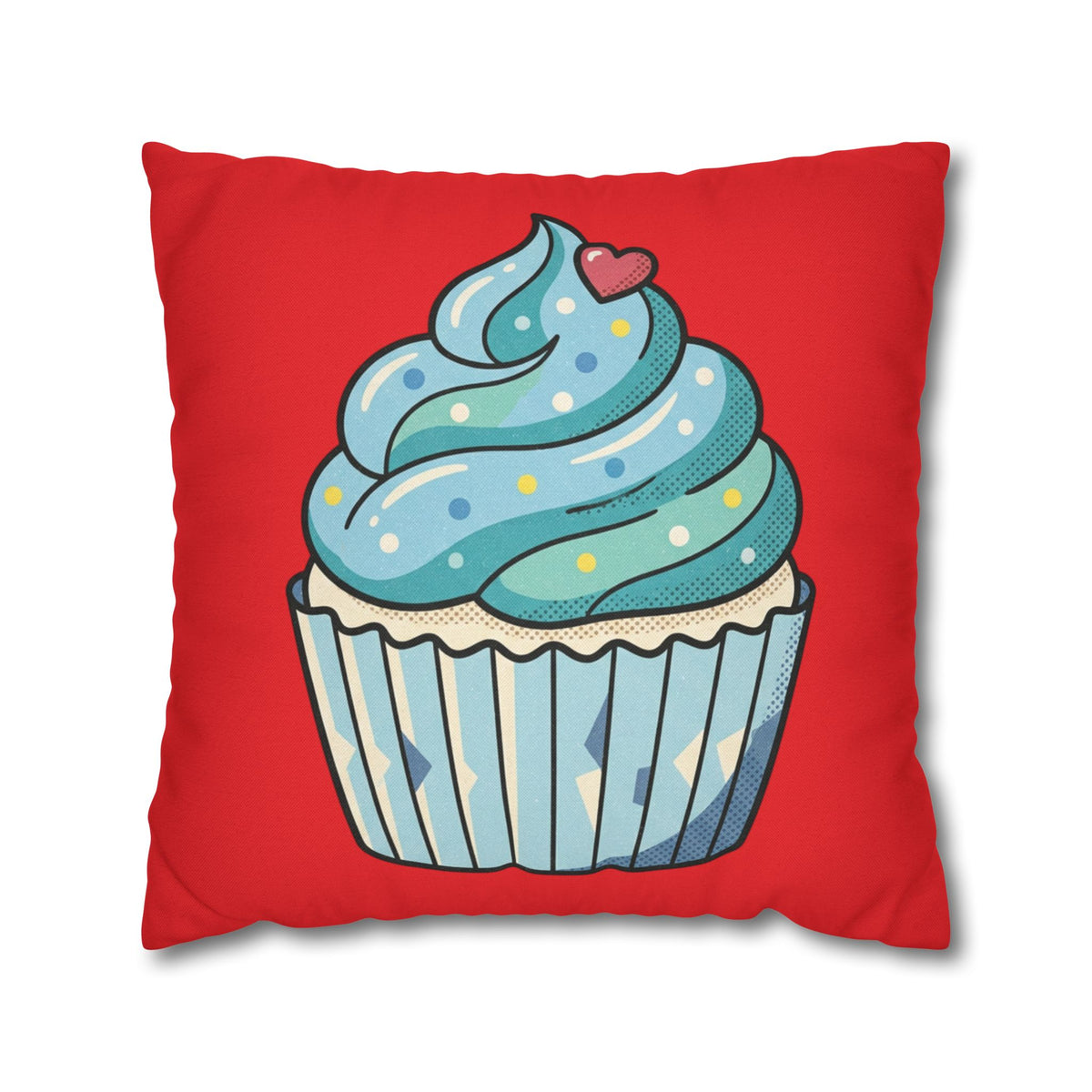 Cupcake Pillowcase - Cute Blue Frosting Decorative Throw Pillow Cover- Red