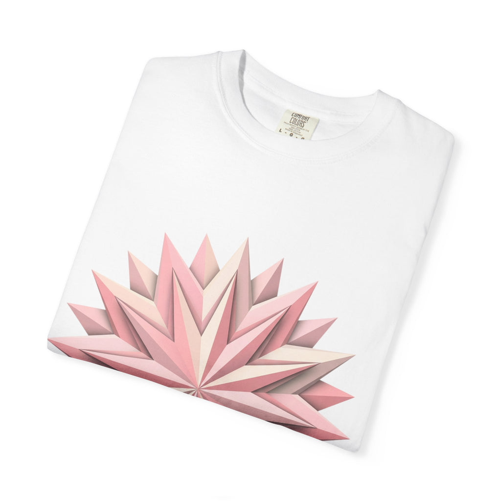 Geometric Rose Star T-Shirt — Pink 3D Origami Floral Tee
