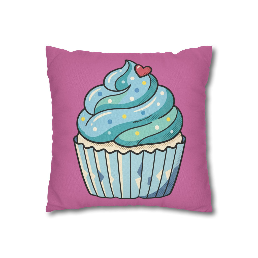 Cupcake Pillowcase — Cute Blue Frosting Decorative Throw Pillow- Light Pink